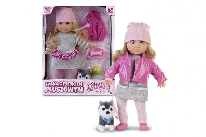 Lutka Natalia s plišastim psom 35 cm