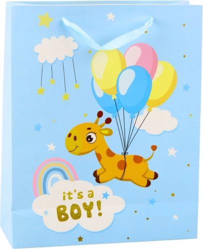 Darilna vrečka It's a Boy žirafa modra