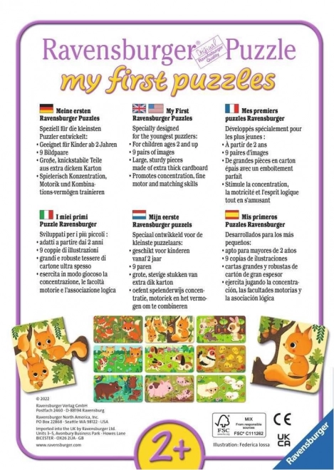 RAVENSBURGER Moje prve sestavljanke – živalice in mladički, 9×2 koščkov