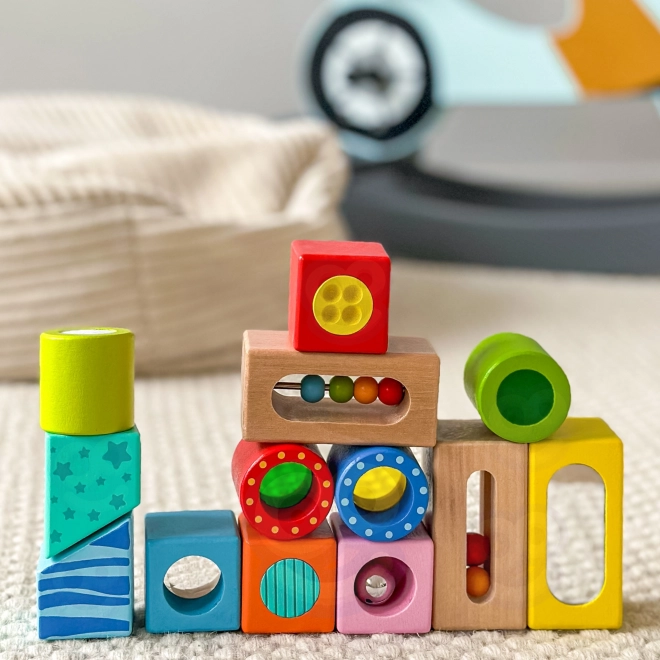 Tooky Toy lesene večnamenske senzorične kocke