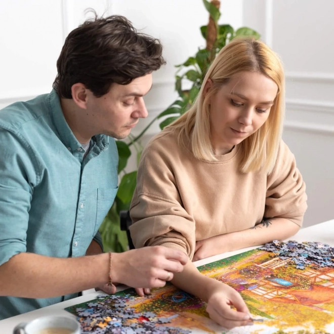 TREFL Puzzle Premium Plus Čajni čas: Lesena hiška 1000 kosov