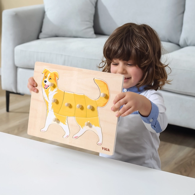 Komplet lesenih puzzlov 12 živali Montessori s stojalom Viga
