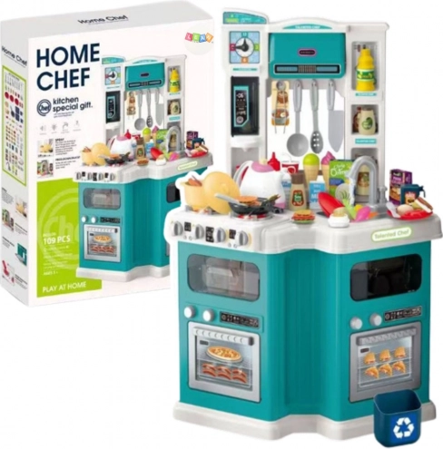 Velika otroška kuhinjica Home Chef z zvoki in lučmi, 109 dodatkov