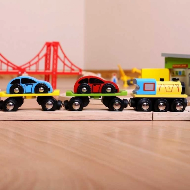 Bigjigs Rail Tovorni vlak z avtomobili in tiri
