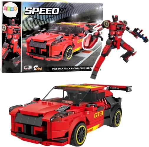 Konstrukcijski komplet 2v1 avto GT3 in robot, 335 kosov, rdeča