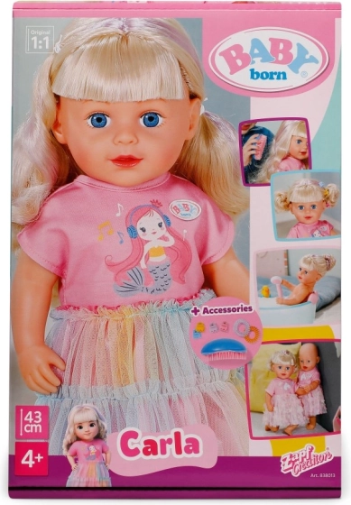 Punčka BABY born Carla 43 cm z dodatki za česanje