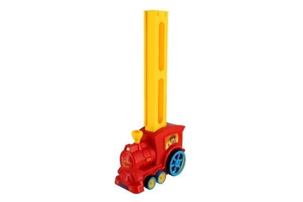 Lokomotiva/Vlak domino postavljajoči plast 16cm na baterije z zvokom in svetlobo v škatli 33x23,5x8cm
