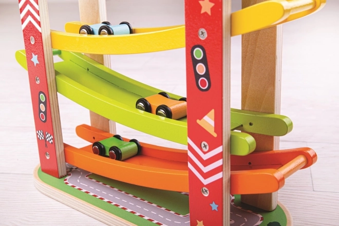 Lesena dirkalna steza za avtomobile Bigjigs Toys