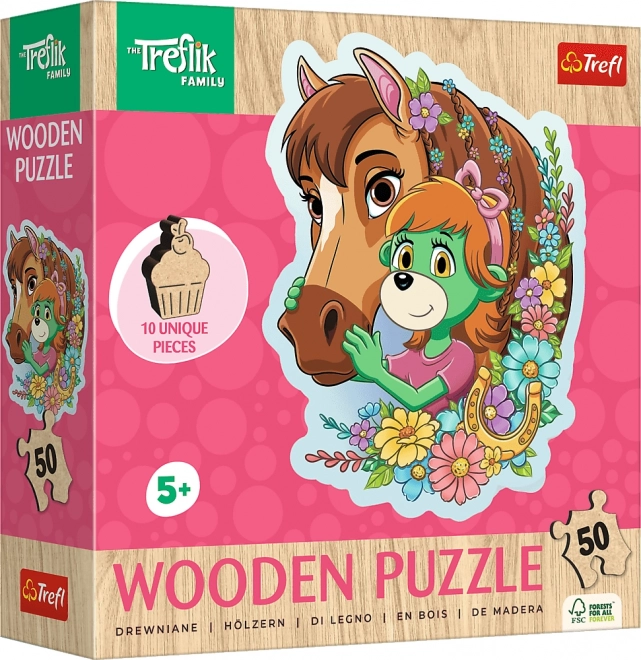 Lesene obrisne puzzle TREFLÍCI – srečna družina, 50 koščkov
