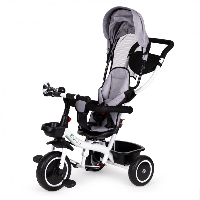 ECOTOYS Tricikel z nadstreškom in vodilno palico - siva