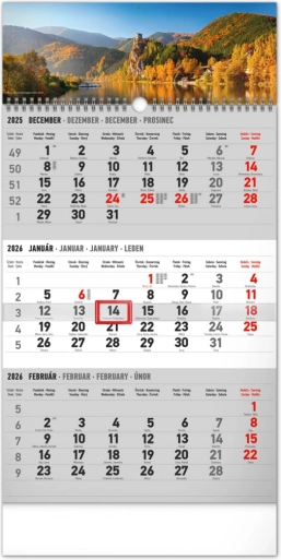 Notique stenski trimesečni koledar Krajina, slovaška imena 2026, 29,5 × 43 cm, siv