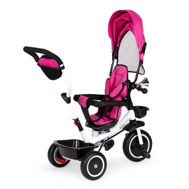 ECOTOYS Tricikel s streho in vodilno palico - roza