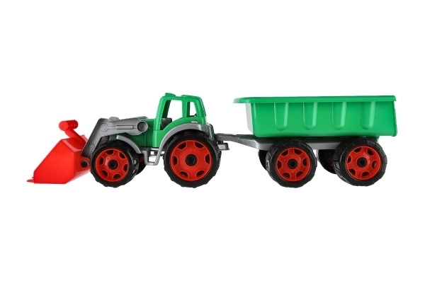 Traktor/nakladač/bager s prikolico z žlico plast na prosti tek 2 barvi v mreži 16x61x16cm