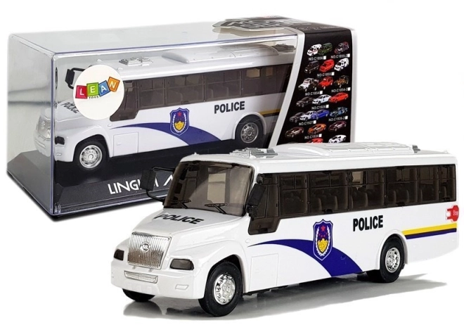 Policijski avtobus bel z mehanskim pogonom in zvočnimi efekti
