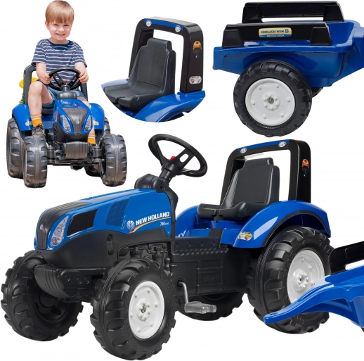 Poganjalni traktor NEW HOLLAND s prikolico za otroke od 3 let