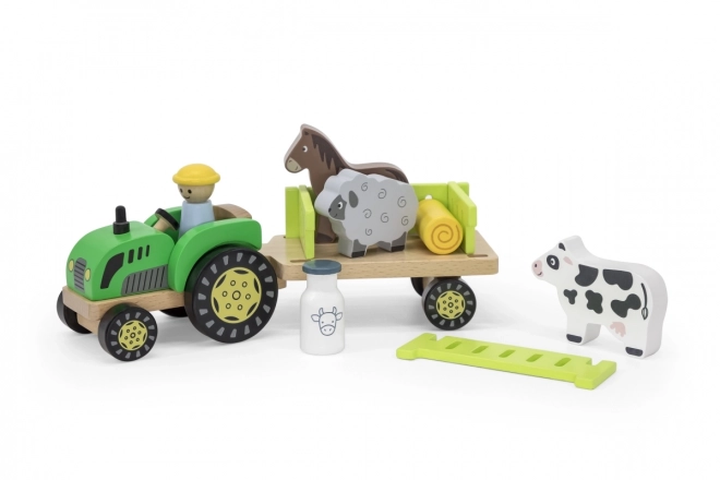 Leseni traktor z živalicami