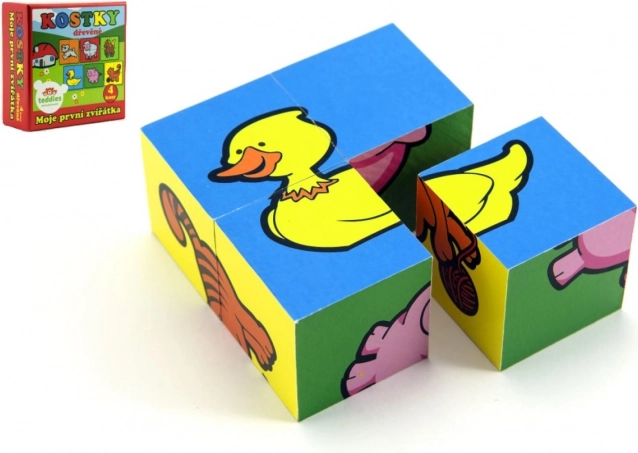 lesene slikovne kocke moja prva živalca 4 kosi TEDDIES