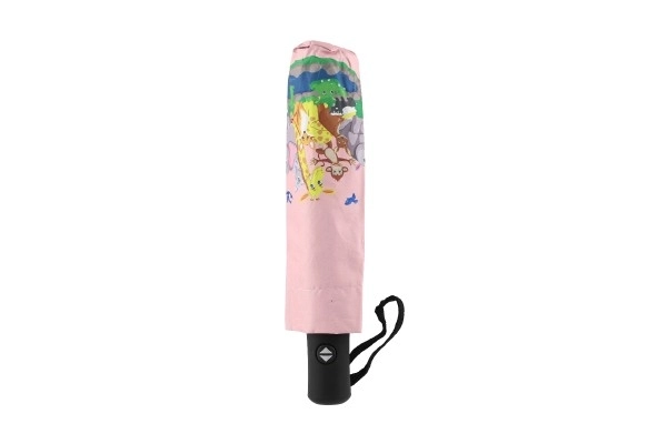 Dežnik Živali zložljiv izstrelitven blago/kovina 28cm roza v vrečki