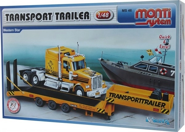 Gradbeni set Monti System MS 46 Transportni priklopnik Western Star 1:48 v škatli 32x20,5x7,5 cm