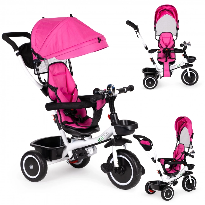 ECOTOYS Tricikel s streho in vodilno palico - roza