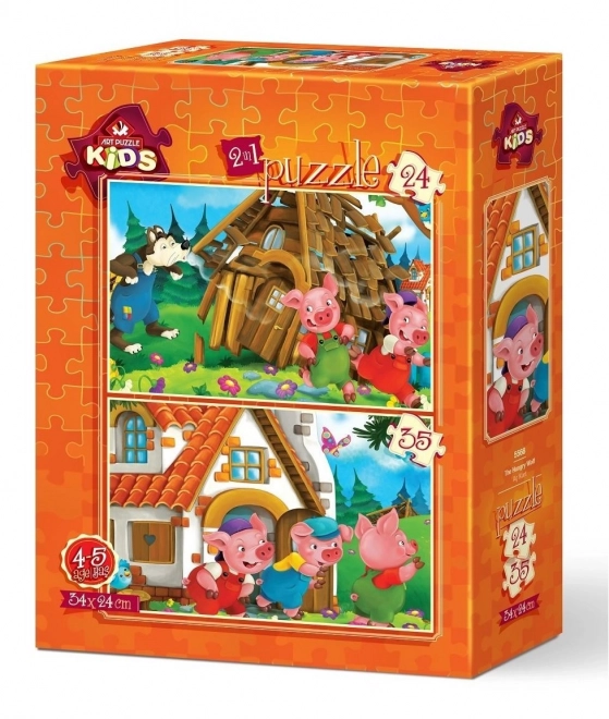 ART PUZZLE trije prašički – komplet 2 sestavljank (24 in 35 koščkov), 34 × 24 cm