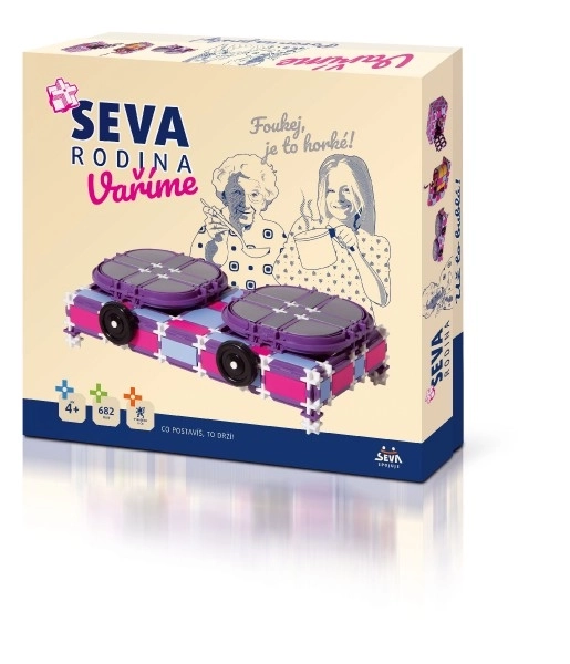 Stavebnica SEVA DRUŽINA Kuhamo štedilnik+robot+mikrovalovna pečica plast 682 kosov v škatli 35x33x8,5cm