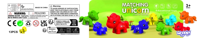 Montessori izobraževalni set Samorogi za sestavljanje "Dodeli črke" 13 kos