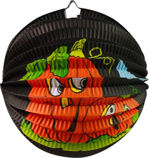črni halloweenski lampijon z motivom buč 25 cm