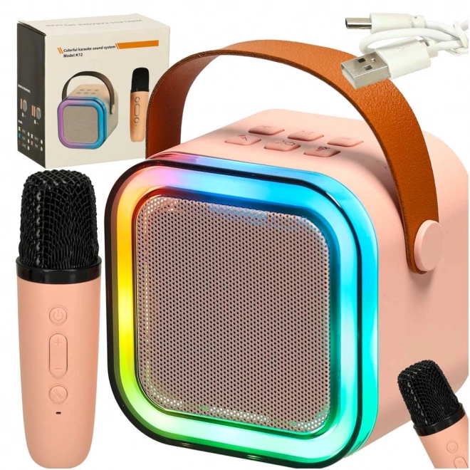Karaoke komplet mikrofon + prenosni zvočnik BLUETOOTH USB LED roza