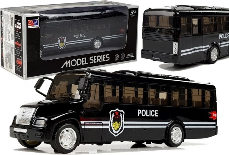 Policijski avtobus z lučmi in zvoki, črn (pull-back)