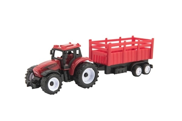Traktor s prikolico plastika 21cm s prostim tekom, 2 barvi v škatli 23x9x6cm
