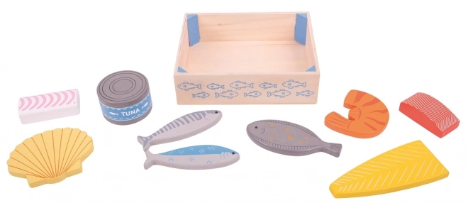 Leseni morski sadeži v škatli Bigjigs Toys