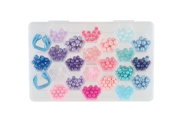 Barvne plastične perlice z vrvico v plastični škatli 20x16,5cm