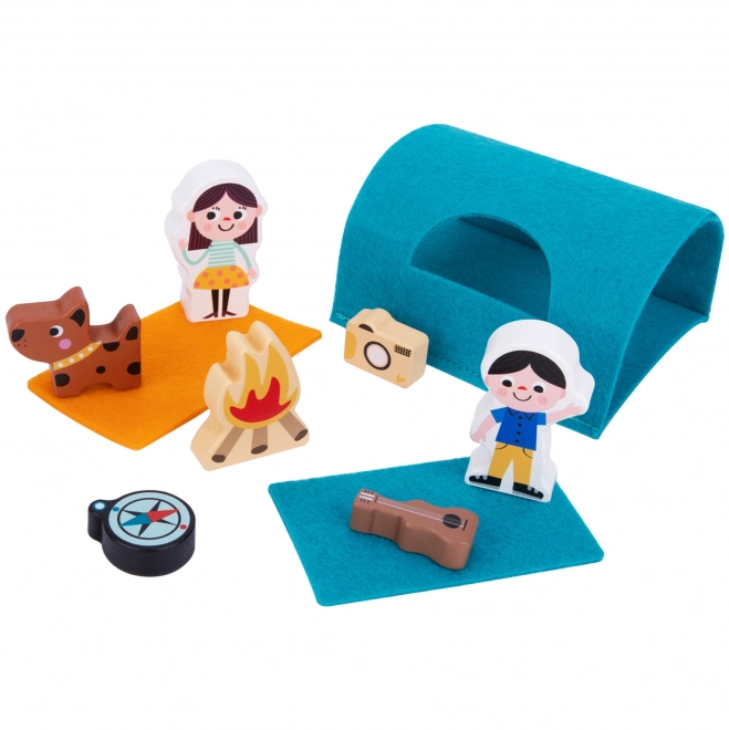 Tooky Toy leseni avtodom s figurami za kampiranje