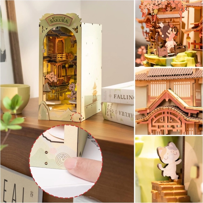 RoboTime 3D Puzzle Knjižna Držala "Padajoča Sakura" (lesena)