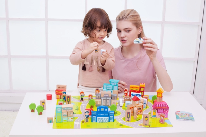 Leseniški set Lesene kocke Postavi mesto 120 kosov