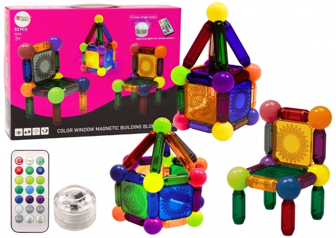 Set magnetnih kock z osvetlitvijo, 32 elementov