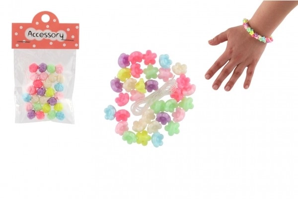 Plastične perle rožice z vrvico 2 vrsti v vrečki 6,5x11x1cm