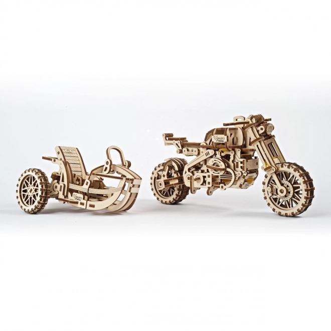 Ugears 3D puzzle Motocikel s prikolico 380 kosov