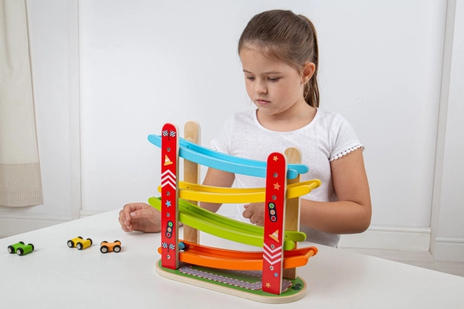 Lesena dirkalna steza za avtomobile Bigjigs Toys