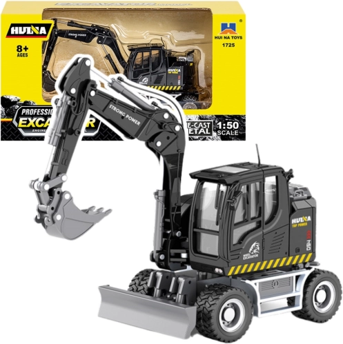 Kovinski kolesni bager z dozer rezilom HUINA 1:50 črn