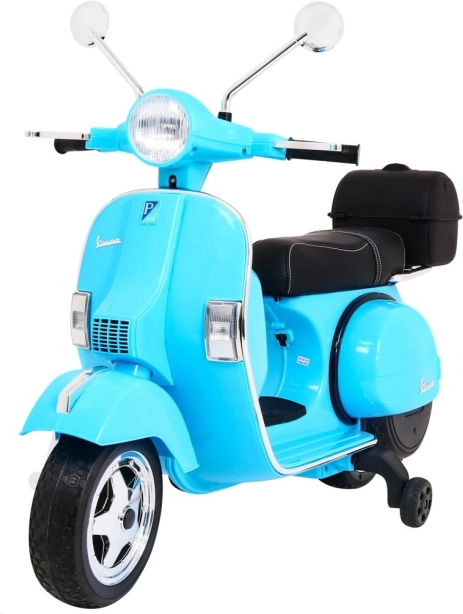 Otroški električni skiro VESPA, moder s pomožnimi kolesci in zvokom