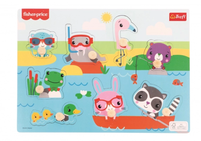 Lesena vstavljanka Fisher-Price Živali ob vodi