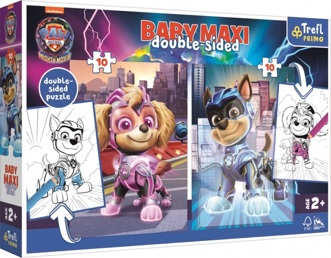 Sestavljanka MAXI dvostranska 2x10 kosov Junaški psi Tačkov patrulja/Paw patrol v škatli 40x27x6cm 24m+