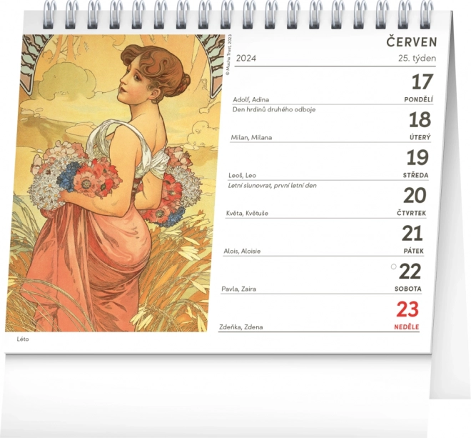 Namizni koledar Alfons Mucha 2024, 16,5  13 cm