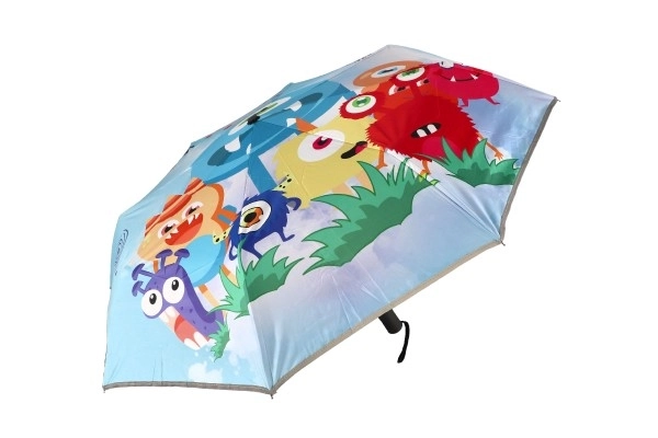 Zložljivi dežnik Pošasti z vzmetnim mehanizmom, blago/kovina 28 cm moder v vrečki