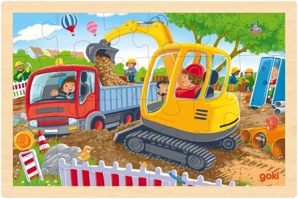 Lesene puzzle GOKI – bager, 24 koščkov