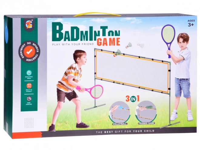 Športni set 3v1: Mreža za odbojko, komplet za badminton, leteči disk