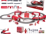 Woopie electric firefighter train set with cars and helicopter, 92 pieces