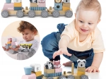 Leseni vlak igrača z bloki in živalmi Montessori